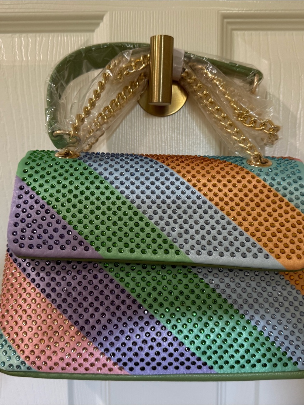 Studded Pastel Stripe Top-Handle Bag - Multicolor